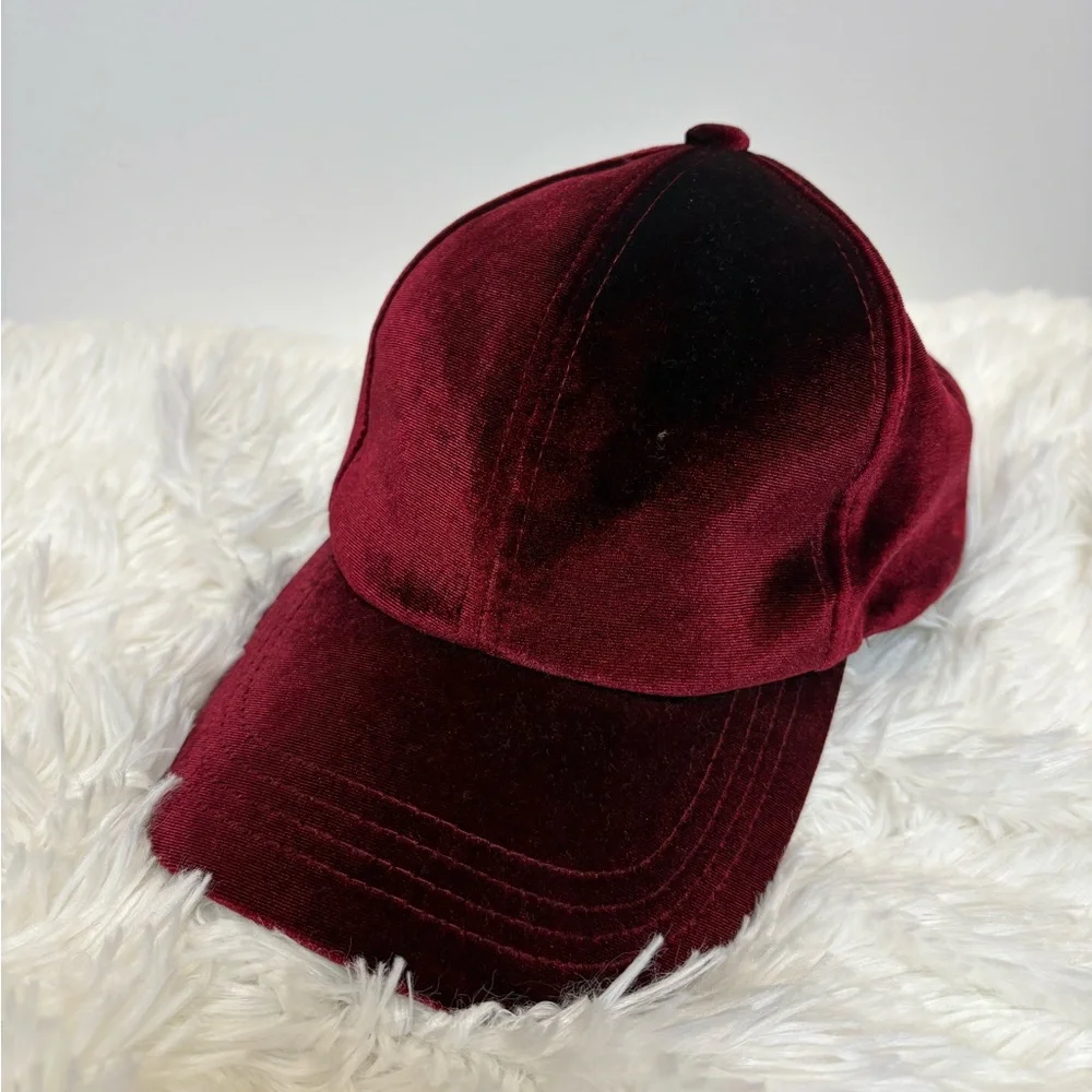 Velvet Baseball Cap Womens One Size Dark Red Maroon Burgundy Adjustable Hat - Picture 4 of 8